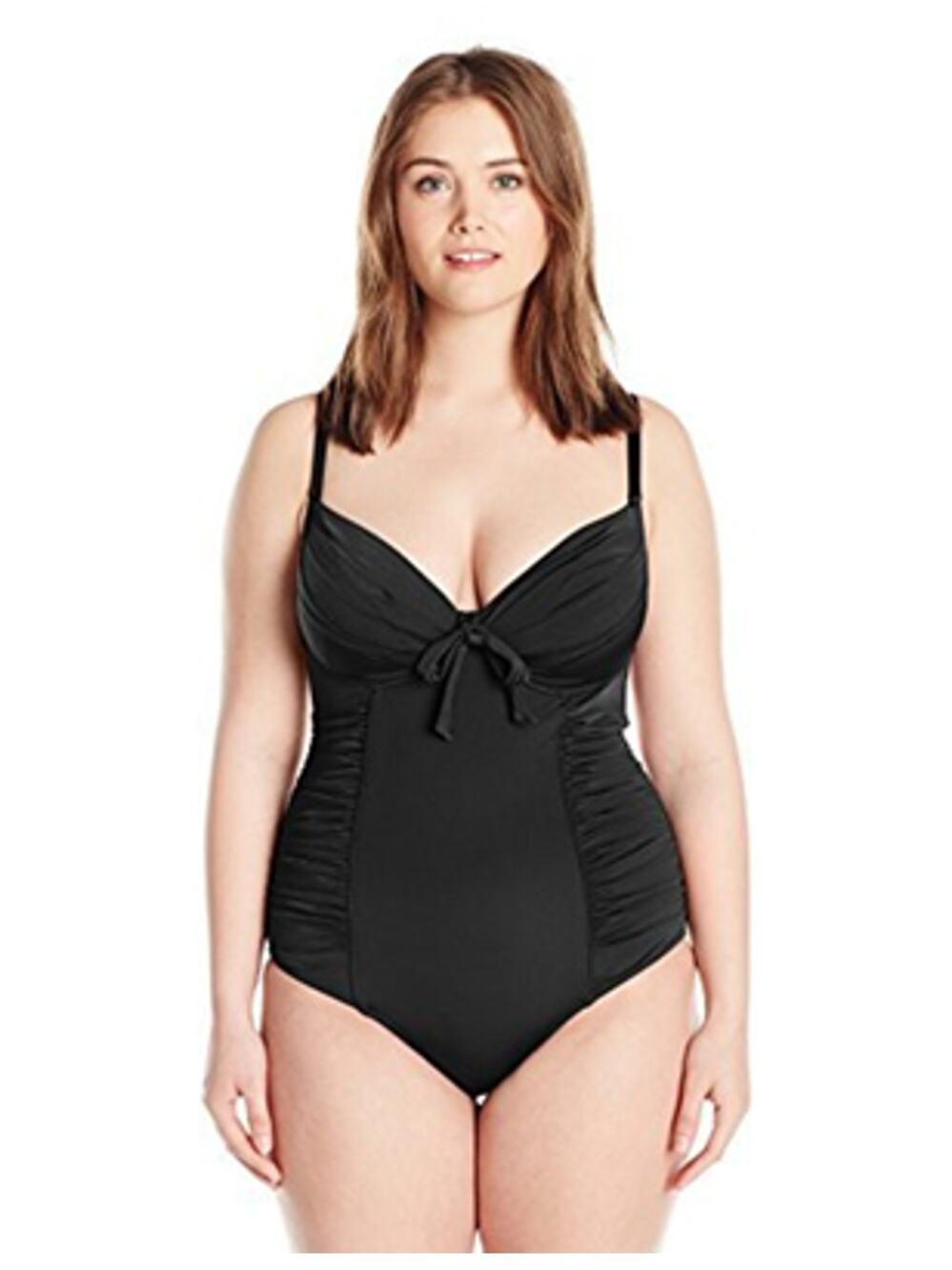 Robyn Lawley Wild Bouquet Ruched One Piece Swimsuit Black Size 16 D/DD